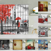 Londres arquitetura vista de rua cortinas de chuveiro amantes grande ben vermelho caixa telefone ponte à prova dwaterproof água tecido decoração do banheiro cortina 2024 - compre barato
