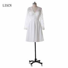V Neck Long Sleeve Short Knee Length Chiffon Wedding Dresses Boho Summer Beach Backless Bridal Gowns Lace Party Modern 2024 - buy cheap