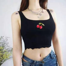 Summer Women Embroideried Cherry Slim Tank Crop Tops Girls Knit Camisole Sleeveless Thin Tee shirts Camis Top For Female 2024 - buy cheap