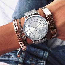 Женские серебряные и золотые сетчатые наручные часы с сердечком и циферблатом, роскошные модные Стальные кварцевые часы, подарок на день Святого Валентина 2024 - купить недорого
