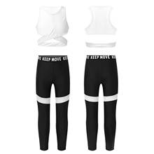 Kids Girls Child Dance Sets Gymnastics & Dancewear Outfit Letter Print Sleeveless Racer Back Crop Top with Leggings Tracksuits 2024 - buy cheap