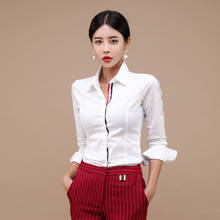 Foamlina-Blusa de oficina para mujer, camisa blanca de manga larga con cuello vuelto, retales a rayas, para primavera y otoño 2024 - compra barato