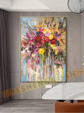 Pintura abstrata sobre tela, pintada à mão, flor colorida, óleo, arte para parede, decoração de casa, imagem para sala de estar, presente 2024 - compre barato