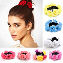 Beautiful Fabric Flower Hair Rose Flower Scrunchie Elastic Hairband Circle Ponytail Hairband Rope Hair Clip Women Headwear Decor 2024 - buy cheap