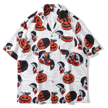 Летние рубашки с коротким рукавом для мужчин Хэллоуин Тыква Джокер Полный Печатный хип-хоп Уличная Гавайская Harajuku свободные пляжные рубашки топы 2024 - купить недорого