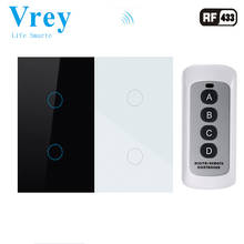 Vrey US Standard Touch Switch LED Wall Light Switch With RF433 Wireless Remote Switch Control Unit Crystal Tempered Glass Panels 2024 - buy cheap