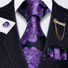 Fashion Gold Brooch Purple Floral Silk Tie Handkerchief Cufflinks Cravat Ties For Men Wedding Business Party Barry.Wang GS-5216 2024 - buy cheap