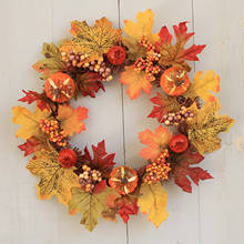 30cm Halloween Wreath Pumpkin Berry Decoration Maple Garland Artificial Fall Wreath Front Hanging Door Home Decor Thanksgiving F 2024 - buy cheap