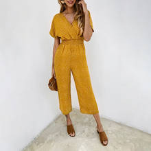 Women Casual Cotton Polka Jumpsuits Summer New Arrival 2021 Deep V-neck Pocket Print Clothes Short Sleeve Wide Leg Jumpsuit Lady 2024 - buy cheap