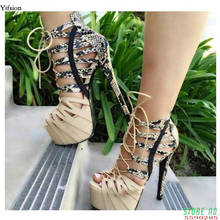 Olomm Women Platform Sandals Sexy Snakeskin Stiletto High Heels Sandals Peep Toe White Apricot Shoes Women US Plus Size 5-15 2024 - buy cheap