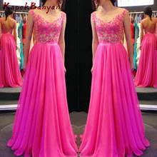 Pink Illusion Scoop Neck Short Sleeves A-line Chiffon Floor Length Evening Dress with Lace Applique 2024 - buy cheap