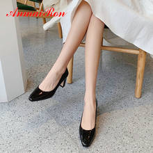 Anmairon-sapatos femininos de salto quadrado, sem cadarço, de couro, fechado, costura, primavera/outono, 2020 2024 - compre barato