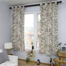 Cortina de algodón con estampado de mapa negro, ropa interior para sala de estar, tratamientos de ventana, cortinas de dormitorio para el hogar, decoración Exterior semisombreado 2024 - compra barato