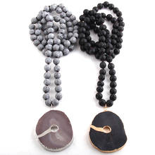 Fashion Bohemian Tribal Jewelry Lava Stone Long Knotted AegatStone Pendant Necklaces  D 2024 - buy cheap