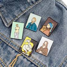 Mona Lisa Van Gogh Oil Painting Art Brooch Clothes Portfolio Lapel Enamel Pin Badges Cartoon Jewelry Gifts For Friends Women 2024 - buy cheap