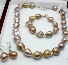 Free shipping  hot sell new - Set of 13-18 mm nature baroque pearl necklace 18inch bracelet 7.5-8 inch earring 2024 - buy cheap