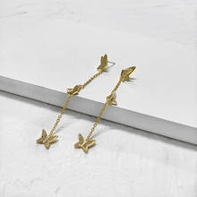 Peri'sBox Gold Color Triple Butterfly Earrings Drops CZ Stone Tassel Geometric Earrings for Women Minimalist Brass Earrings 2020 2024 - buy cheap