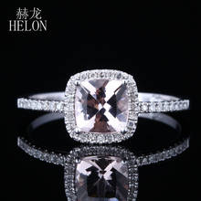HELON-anillo de compromiso de oro blanco de 10K para mujer, sortija de compromiso con diamantes de morganita auténtica de 6mm, para Aniversario de cumpleaños, el mejor regalo 2024 - compra barato