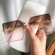 Fashion Ladies Square Sunglasses Women Chain Metal Rimless Shades Vintage Brand Oversized Sun Glasses Female Men zonnebril dames 2024 - buy cheap