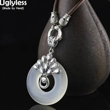 Uglyless-collares de plata de ley 926 con forma de pavo real, colgantes de Calcedonia con botones, SIN Cadena, estilo étnico tailandés, Phoenix 2024 - compra barato
