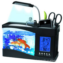 Маленький аквариум с подсветкой, USB, часы с ЖК светильник ем, вечный календарь, украшение для аквариума с проточной водой 2024 - купить недорого