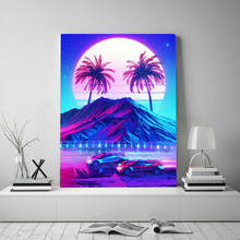 Synthwave-Póster de lona con marco de madera para decoración del hogar, cuadro de Estilo retro vintage, arte de pared, sala de estar, estudio, impresiones 2024 - compra barato