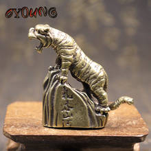 Vintage Bronze Tiger Climbing Mountain Statue Zodiac Animal Desktop Ornament Pure Copper Miniature Figurines Tea Pet Home Decors 2024 - buy cheap