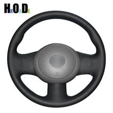 Black Genuine leather Steering Wheel Cover Hand-stitched Car Steering Wheel Covers Wrap for Nissan March Sunny Versa 2013 Almera 2024 - buy cheap