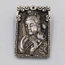 Китайская Коллекционная старинная Мяо серебряная резьба, Guanyin bodhisattva Kwan-yin, металлическая подвеска Будды, ожерелье 2024 - купить недорого