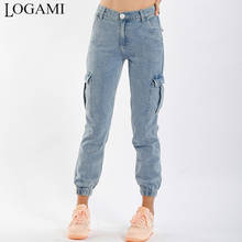 LOGAMI-pantalones vaqueros de cintura alta con bolsillos laterales para mujer, Vaqueros harén de estilo Safari, estilo Boyfriend, primavera y otoño 2024 - compra barato