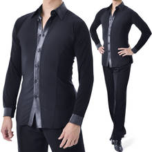 2021 Male Latin Dance Competition Clothes Black Long Sleeve Shirts Practice Clothes Chacha Samba Tango Performance Wear DN7928 2024 - buy cheap