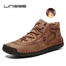 LINGGE Classic Winter Men Ankle Boots Men Snow Boots Comfortable Plush Warm Split Leather Autumn Outdoor Man Motorcycle Boots 2024 - buy cheap