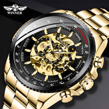 Relógio dourado winner masculino, relógio de pulso automático mecânico de aço inoxidável com pulseira esqueleto para homens 2024 - compre barato