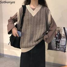 Colete feminino casual estilo coreano, gola v, patchwork, jacquard, roupas urbanas, elegante, retrô macio, combinação 2024 - compre barato