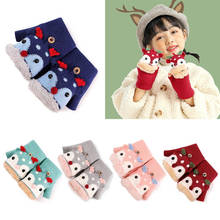 Toddler Kids Winter Knitted Flap Cover Gloves Cute Christmas Cartoon Reindeer Warm Plush Lined Flip Top Fingerless Mittens 2024 - buy cheap