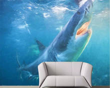 Wellyu-mural personalizado a gran escala, Papel tapiz de tiburón pintado a mano, mundo submarino, Fondo de TV, mural 3d, Papel de pared 2024 - compra barato