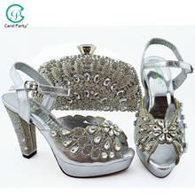 2021 African Newest Nigerian Hot Selling Italian Design Party Ladies Shoes and Bag Decorated With Rhinestone in Silver Color 2024 - buy cheap