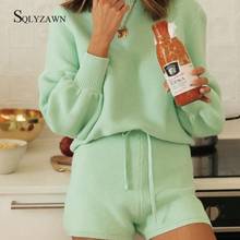 2 Piece Sets Suits Lantern Long Sleeve Sweaters Shorts Set Sweet Women Sweater Knitted  Outfits Autumn Female Suits Candy Color 2024 - buy cheap