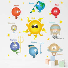 Solar System Cartoon Wall Stickers For Kids Room Stars Outer Space Planets Earth Sun Saturn poster Mural School Decor Decal 2024 - buy cheap