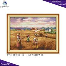 Joy Sunday Autumn Harvest F864 Counted and Stamped Home Decor Wheat Field Landscape Needlework Embroidery Cross Stitch kits 2024 - buy cheap