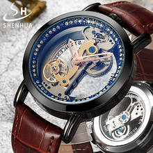SHENHUA Top Brand Luxury Automatic Golden Bridge Mechanical Watch Leather Strap Skeleton Watches relogio masculino 2024 - buy cheap