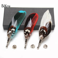 BoYuTe (5 Pieces/Lot) New Arrive High Quality Feather Brooch Pins Men Classic Performance Wedding Boutonniere 9 Colors 2024 - buy cheap