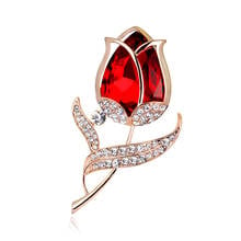 Fashion Accessories Red Rose Crystal Flower Brooch Pin Rhinestone Alloy Brooches for Women Birthday Gift 2024 - buy cheap