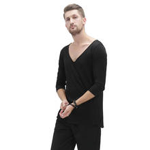 Camiseta masculina de verão para dançarina, decote em v, prática de salão, manga curta, roupa moderna 2024 - compre barato