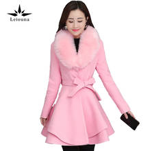 Leiouna casaco longo de caxemira feminino, jaqueta grande com gola de pele e babados 2024 - compre barato