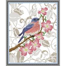 Pássaro na árvore impresso ponto cruz kit diy flor e pássaro padrão bordado kit 14ct 11ct decoração pintura 2024 - compre barato