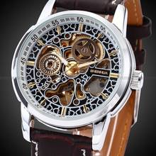 Shenhua men esqueleto relógio de pulso automático masculino pulseira couro antigo steampunk esqueleto casual relógio mecânico novo original 2024 - compre barato