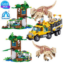 Qunlong idéias jurássico dinossauro animal parque mundo bloco de construção diy dinossauro transporte veículo modelo blocos brinquedos meninos presentes 2024 - compre barato