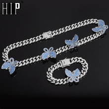 Hip Hop Iced Out Paved Rhinestones 13MM Full Miami Curb Cuban Chain With Butterfly Necklaces Bracelet For Men Jewelry 2024 - buy cheap