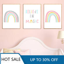 Colorful Rainbow Nursery Canvas Painting Print Believe In Magic Quotes Posters Pink Wall Art Decor Picture Kids Room Decor 2024 - buy cheap